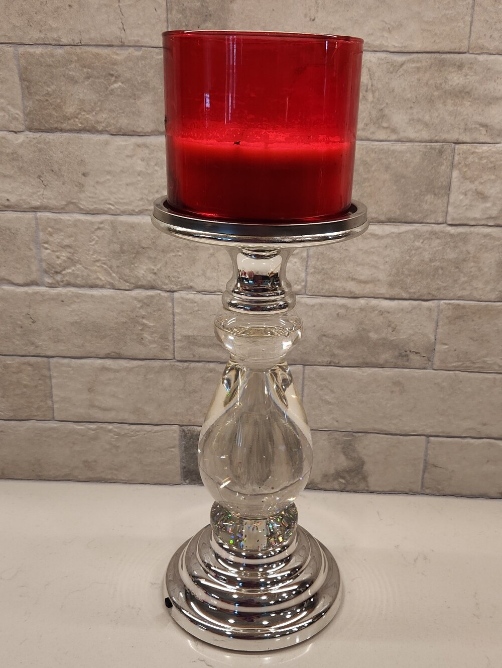 Silver Swirling LED Pedestal Candle Holder